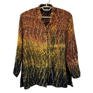 Candiss Cole Vintage 100% Silk Jacket Medium Snake Reptile Print Orange Green